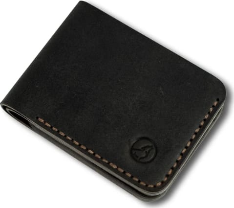 The Drifter Travel Wallet open, showing card slots with black leather trim accents